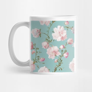 Pink Flowers on Aqua Background Mug